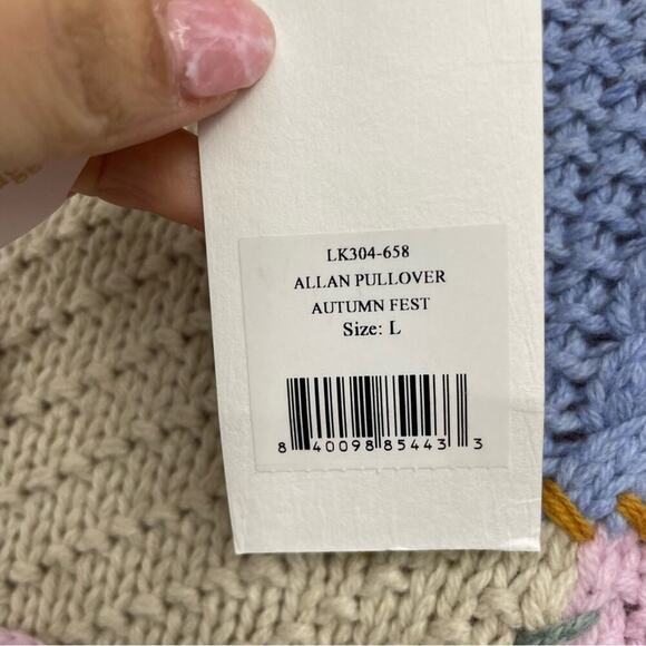 NWT Loveshackfancy ALLAN APPLIQUÉD PATCHWORK KNITTED TURTLENECK SWEATER IN PINK - Picture 7 of 7